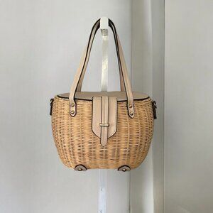 Tommy Bahama Leather Rattan Basket Bag